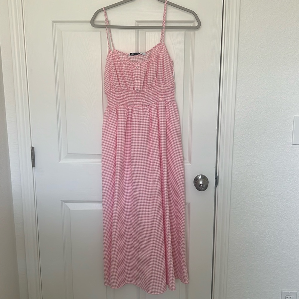 Pink gingham Zara midi dress